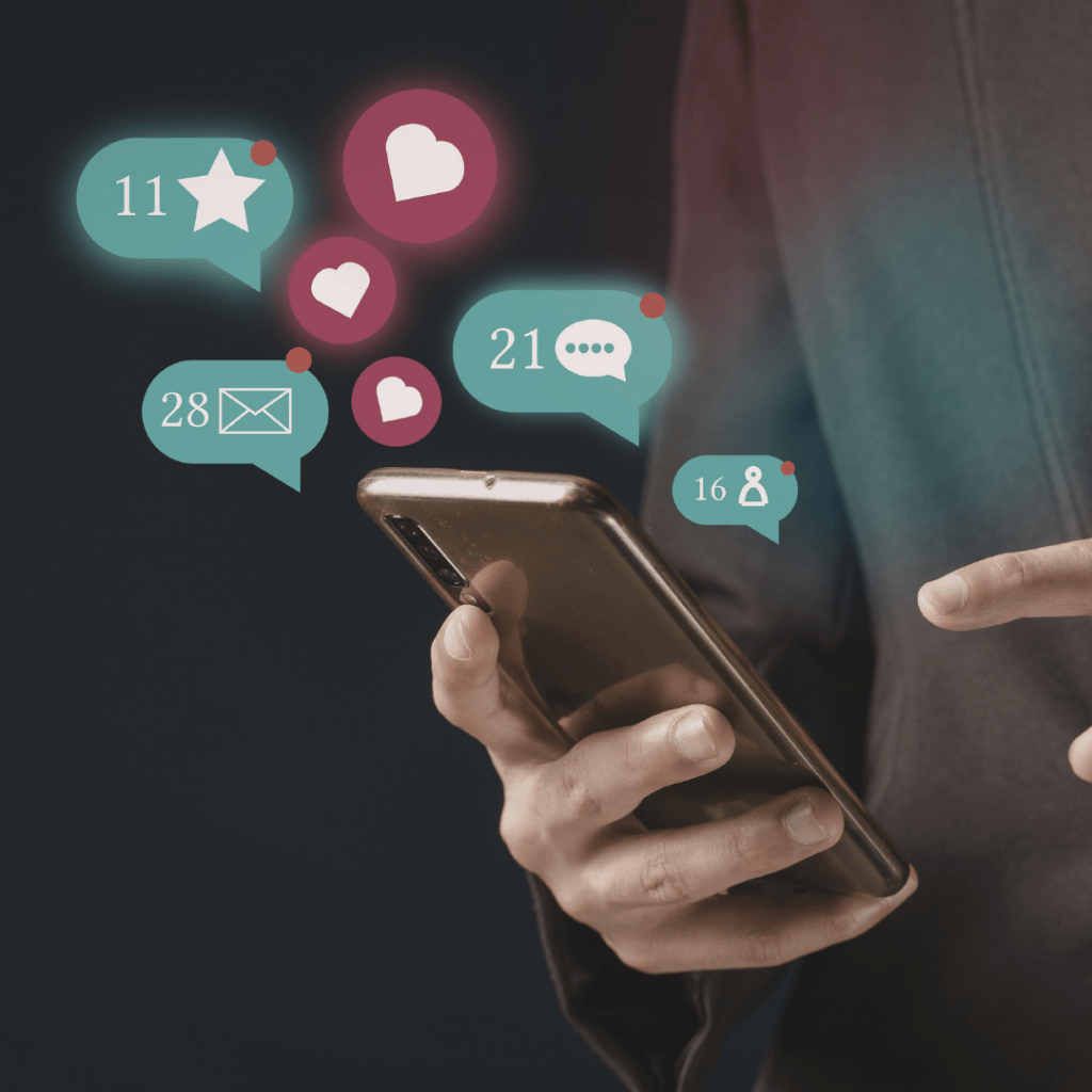 person holding cellphone, hands in frame, pop ups of lights and messages