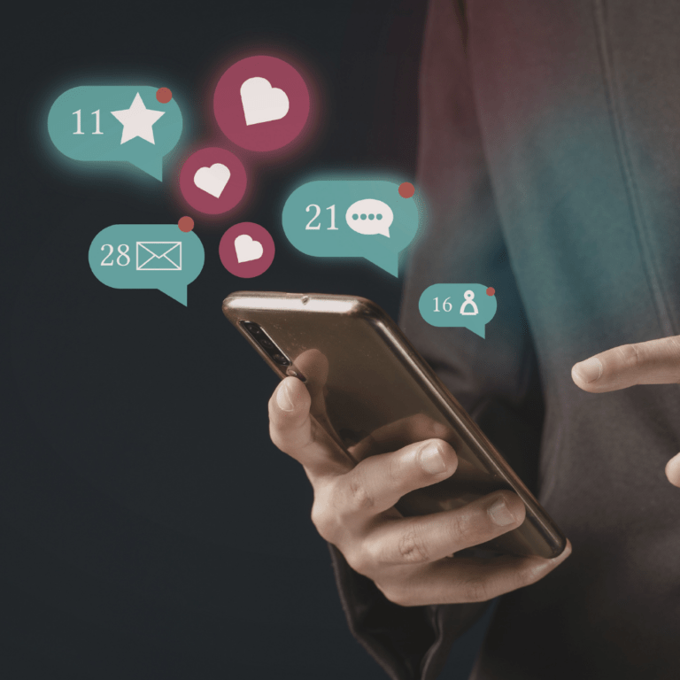 person holding cellphone, hands in frame, pop ups of lights and messages